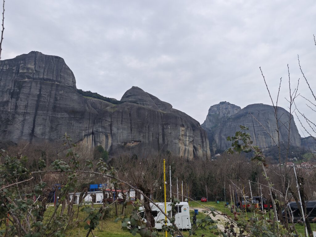 morning view of Meteora landscape and rock formations Greece