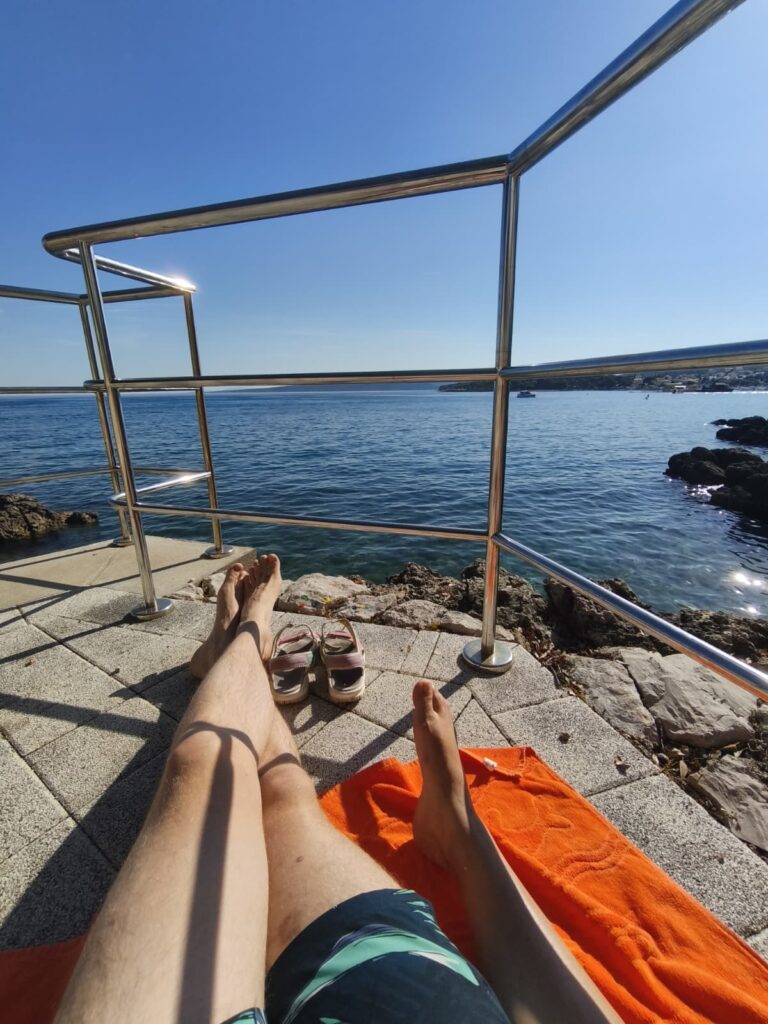 Quiet moment by the Adriatic Sea after a day of work and restoration on Krk island