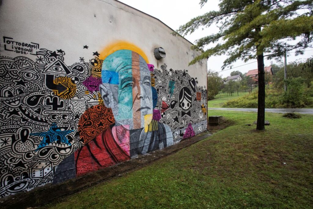 Large mural painted as part of the Amsterdam Street Art project in Hrvatska Kostajnica, Croatia